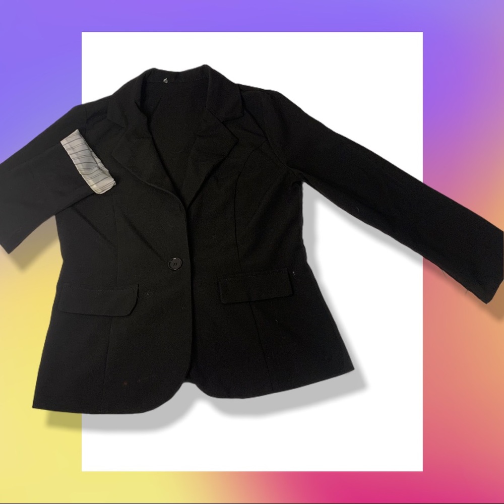 🎬BLACK🎬 Blazer with Striped Sleeve Interior